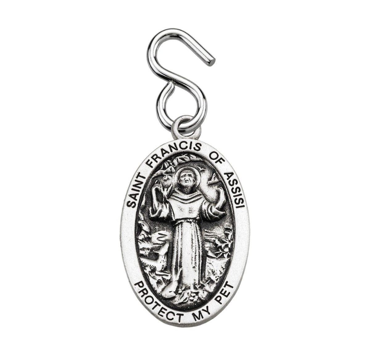 Front of HMH Religious Saint Francis of Assisi Oval Sterling Silver Pet Medal ID Tag,