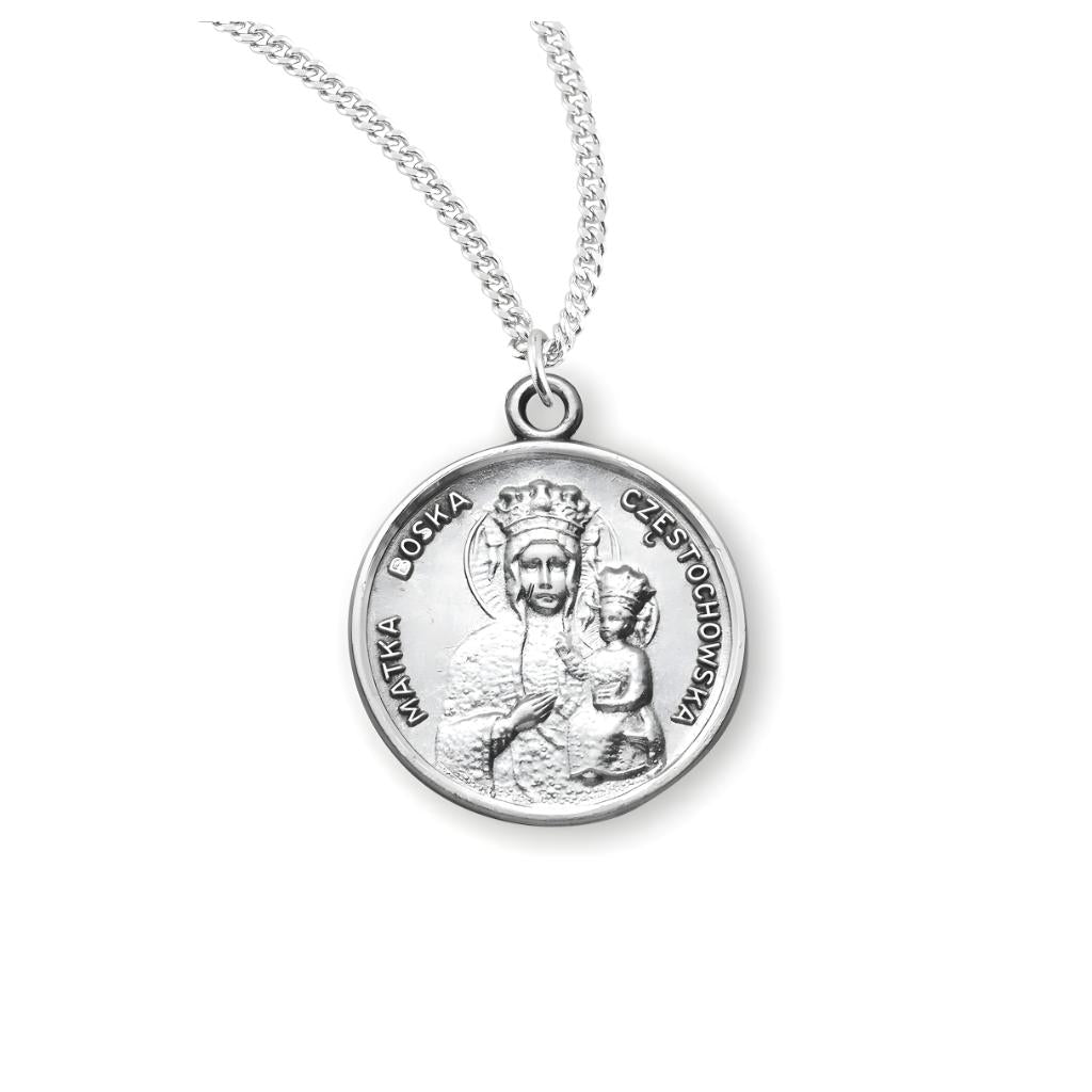 HMH Religious Our Lady of Czestochowa sterling silver round medal necklace with 18" stainless steel chain