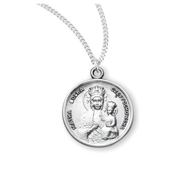 HMH Religious Our Lady of Czestochowa sterling silver round medal necklace with 18" stainless steel chain