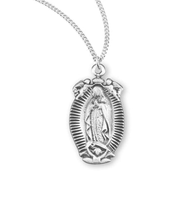 Ornate Our Lady of Guadalupe Sterling Silver Medal Pendant, HMH Religious