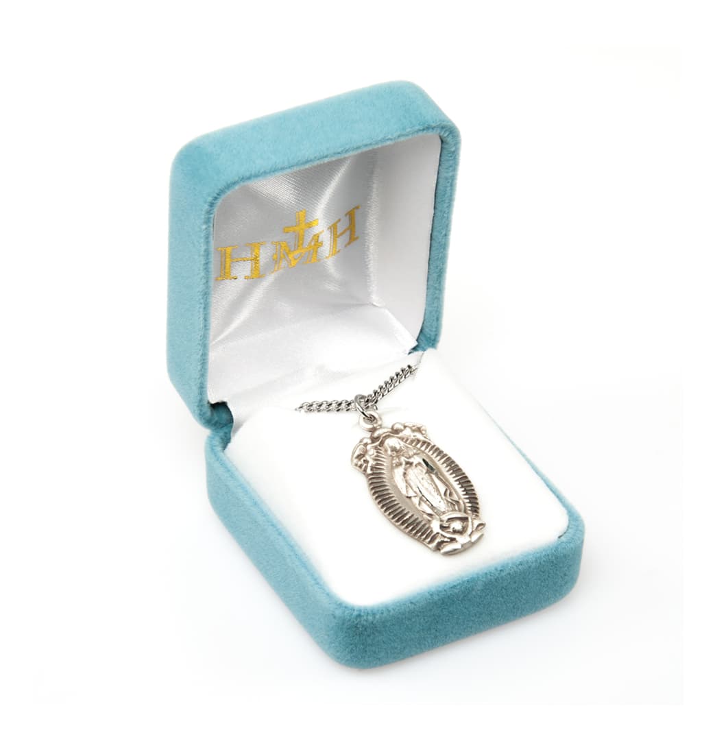 HMH Religious Ornate Our Lady of Guadalupe Sterling Silver Medal Pendant in Gift Box,