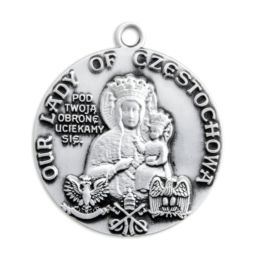 Front of the Our Lady of Czestochowa Round Sterling Silver Medal