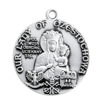 Front of the Our Lady of Czestochowa Round Sterling Silver Medal