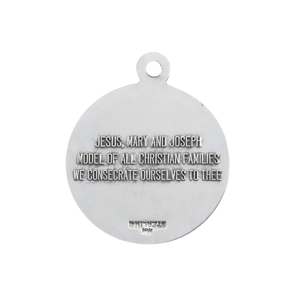 Back of the Holy Family Sterling Silver Medal Necklace. Made in USA HMH Religious. 