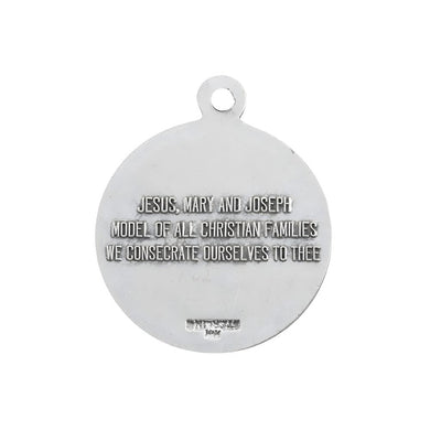 Back of the Holy Family Sterling Silver Medal Necklace. Made in USA, HMH Religious