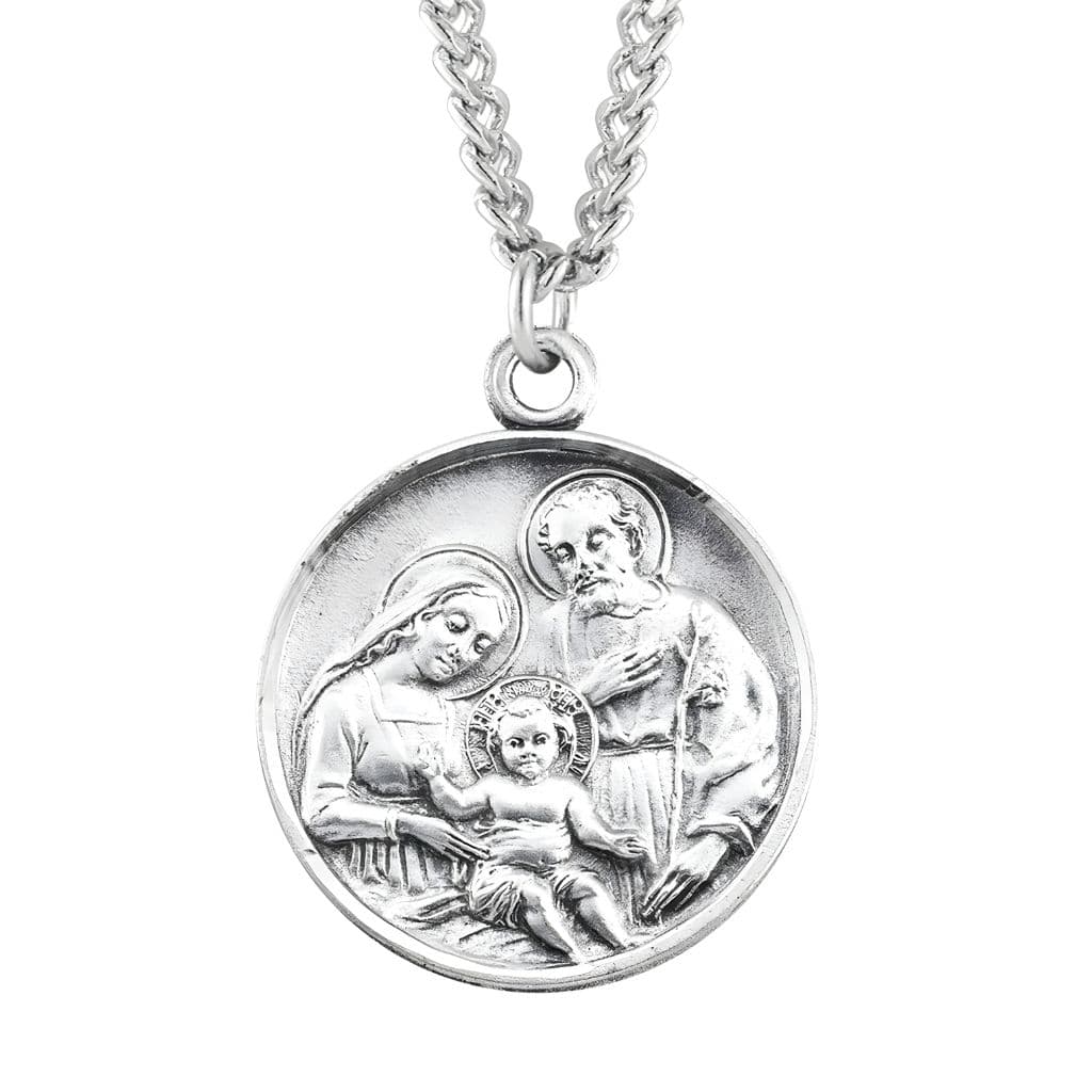 Holy Family Sterling Silver Medal Necklace. Made in USA HMH Religious. Comes with an 20-inch chain.