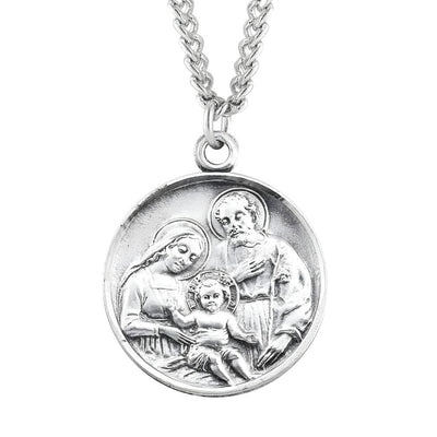 Holy Family Sterling Silver Medal Necklace. Made in USA . Comes with an 20-inch chain, HMH Religious