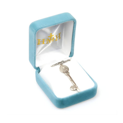 Hearts of Sympathy Key Sterling Silver Medal Necklace. Made in USA . Comes with an 18-inch chain and deluxe gift box, HMH Religious
