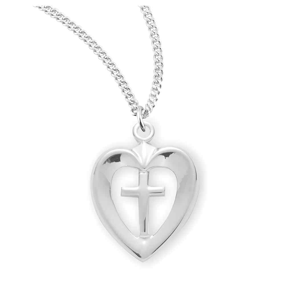 HMH Religious Open Heart Cross .925 sterling silver pendant necklace with 18" chain