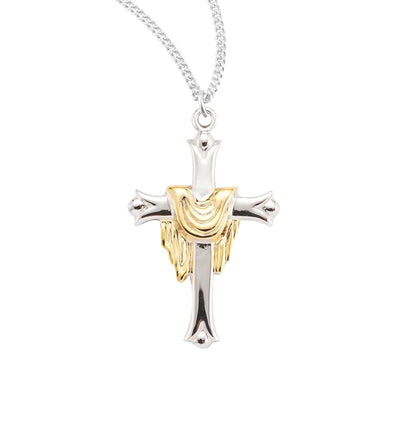 Two-Tone Gold over Sterling Silver Robe on a Sterling Sivler Lenten Cross Necklace, HMH Religious