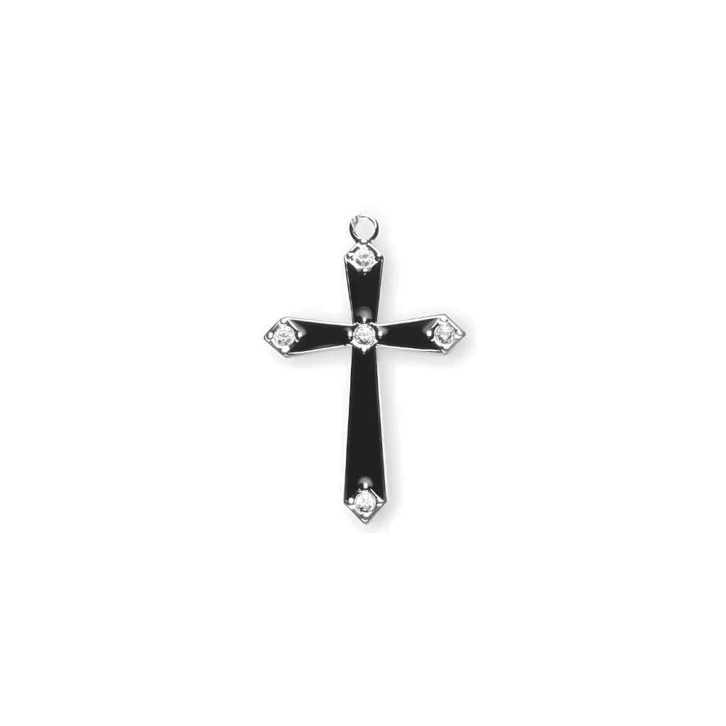 Black Epoxy Sterling Silver Crystal Cross Necklace, HMH Religious (view 2)