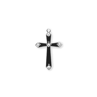 Black Epoxy Sterling Silver Crystal Cross Necklace, HMH Religious (view 2)