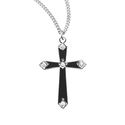 Flared Black Epoxy w/5 Crystals Sterling Silver Crucifix, S3776BK, HMH Religious
