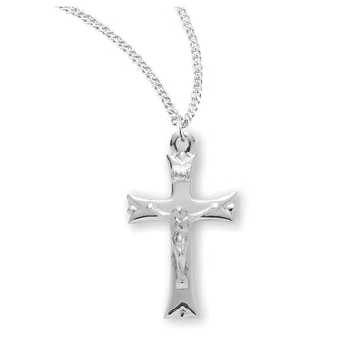 Notched Flared Tipped Sterling Silver Crucifix Cross Necklace. Comes with a 18" stainless steel chain, HMH Religious (view 1)