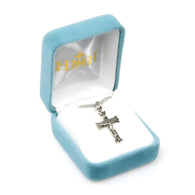 Notched Flared Tipped Sterling Silver Crucifix Cross Necklace. Comes with a 18" stainless steel chain in a gift box, HMH Religious (view 3)