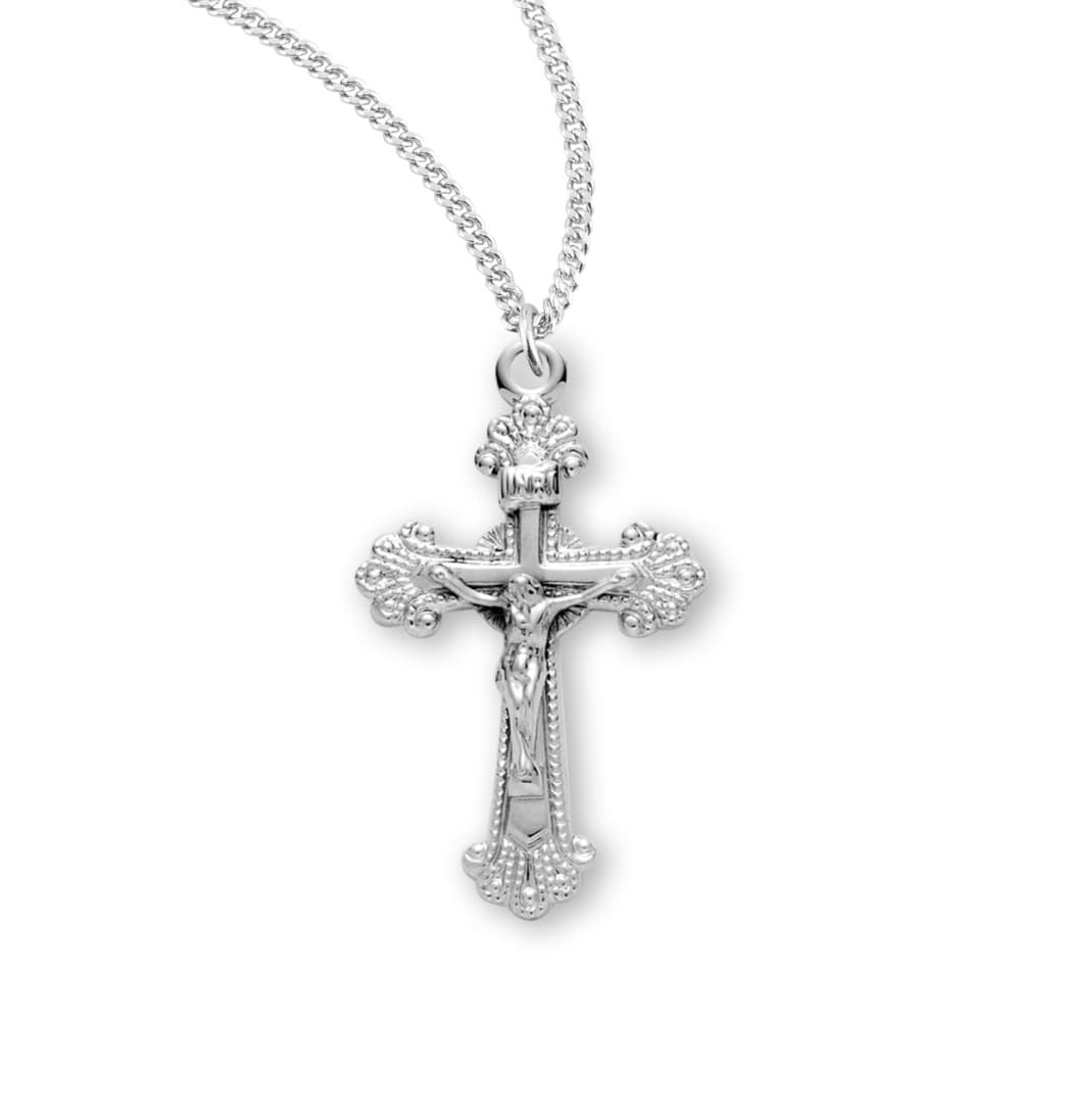 HMH Religious Engraved Flare Design Sterling Silver Crucifix Necklace,