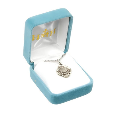 Holy Spirit Confirmation Baroque Sterling Silver Medal Necklace with 18" Stainless Steel Chain, Measures 0.8" x 0.6", In Gift Box, HMH Religious