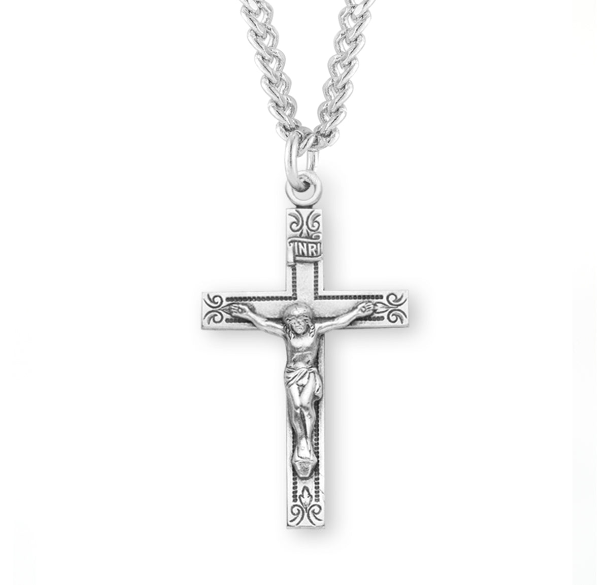 Swirl Tip Design Sterling Silver Crucifix Necklace