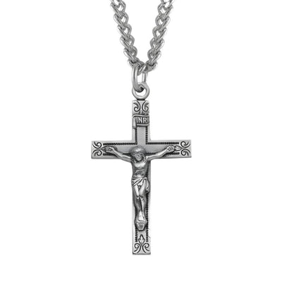 Swirl Tip Design Sterling Silver Crucifix Necklace, HMH Religious