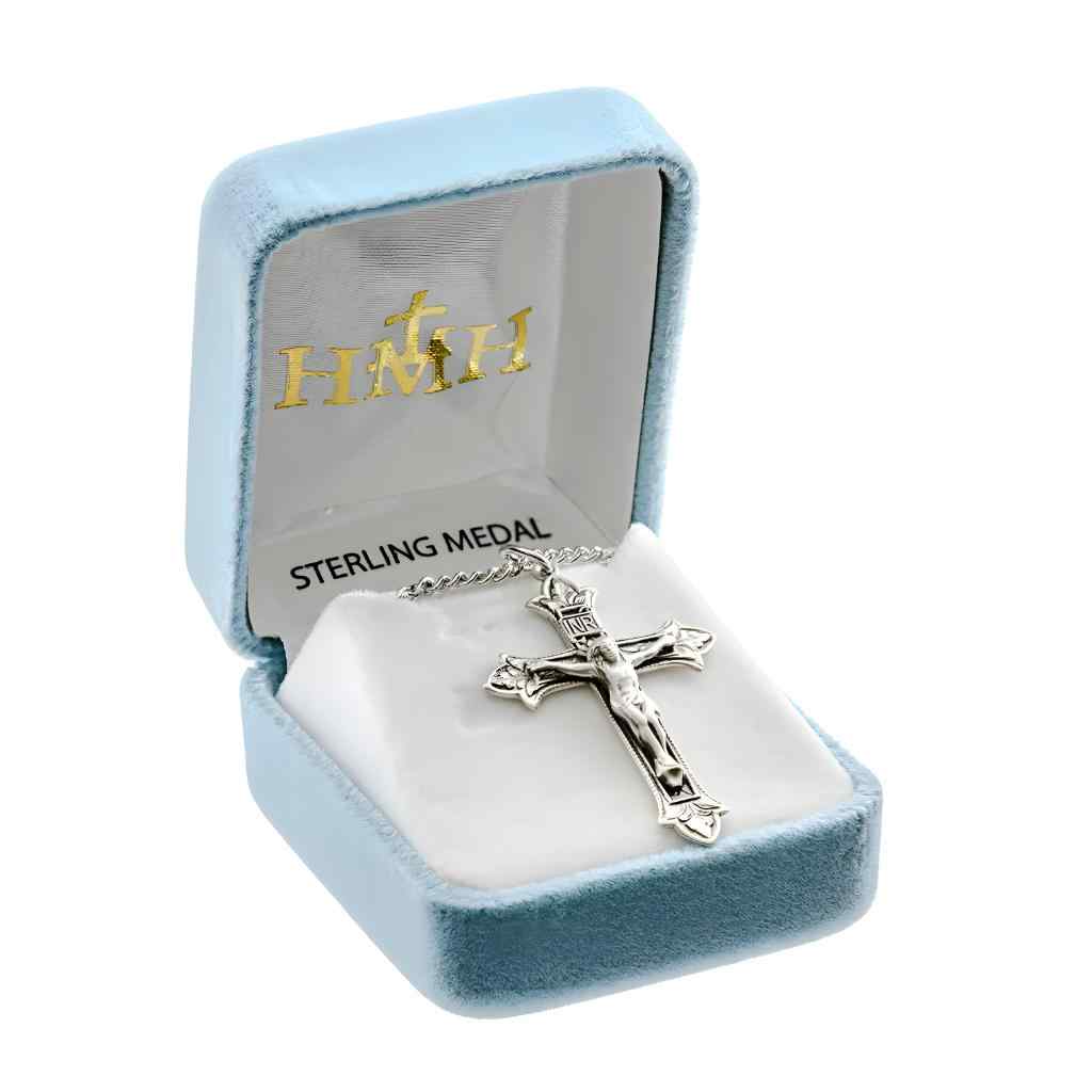 HMH Religious Fluer de Lis Tip Crucifix with 24" Stainless Steel Chain in gift box (view 4)