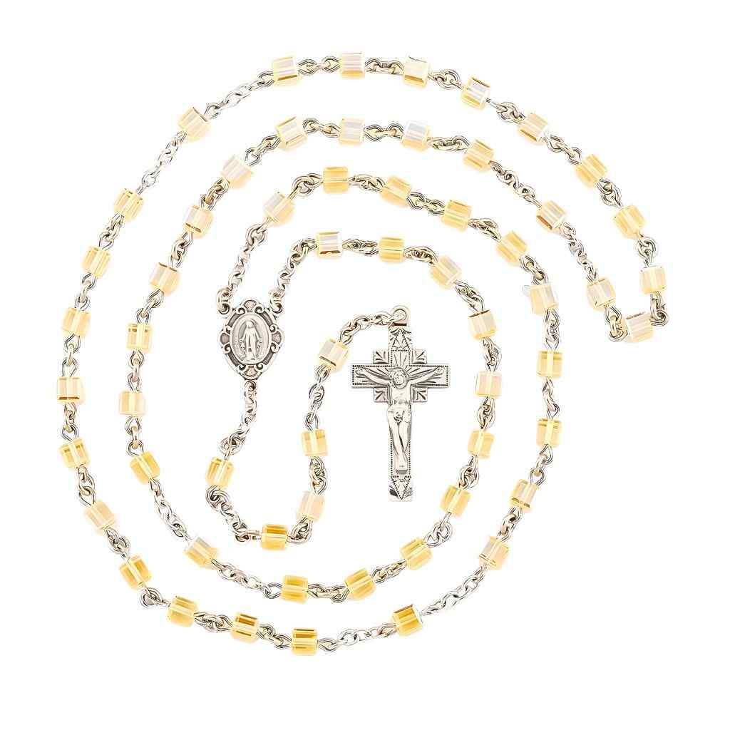 Miraculous Sterling Silver Rosary with 4mm Jonquil crystals by Swarovski® Austrian Crystal faceted cube beads (view 1)