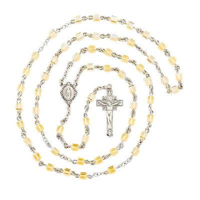 Miraculous Sterling Silver Rosary with 4mm Jonquil crystals by Swarovski® Austrian Crystal faceted cube beads (view 1)