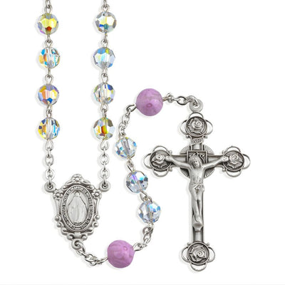 Miraculous Sterling Silver Rosary, made in the USA. Murano pink glass and crystal beads and sterling silver wire, HMH Religious