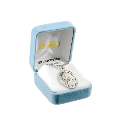 Large St. Anthony of Padua with this Oval Sterling Silver Medal Necklace with 24" Stainless Steel Chain, Measures 1.3" x 0.8" in Gift Box, HMH Religious