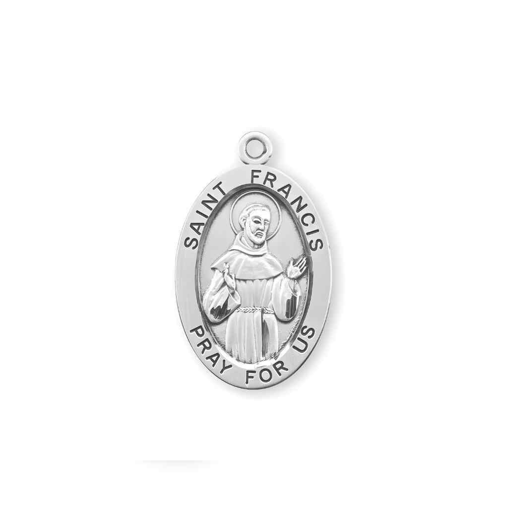 Front of the St. Francis of Assisi Large Oval Sterling Silver Medal from HMH Religious