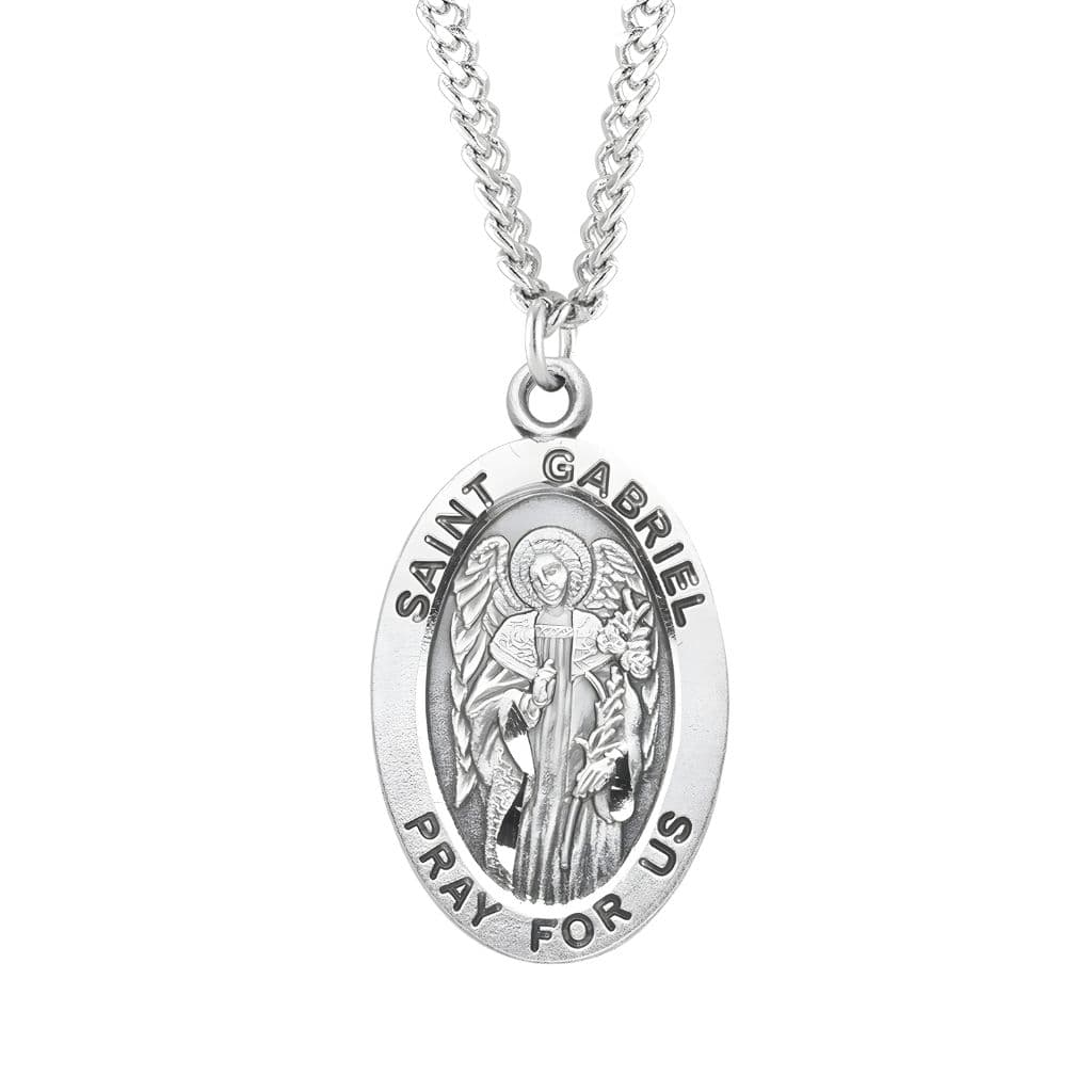 HMH Religious Large St. Gabriel the Archangel with this Oval Sterling Silver Medal Necklace with 24" Stainless Steel  Chain, Measures  1.3" x 0.8".