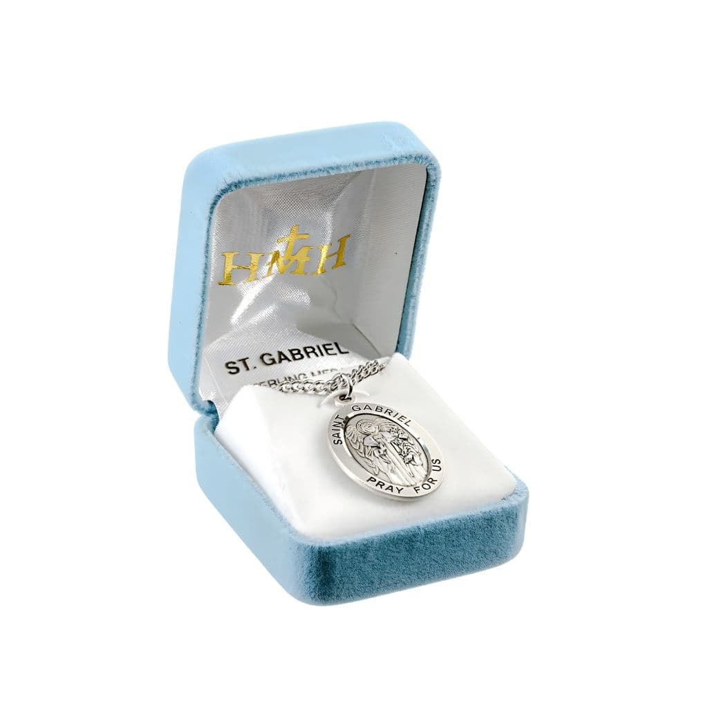 HMH Religious Large St. Gabriel the Archangel with this Oval Sterling Silver Medal Necklace with 24" Stainless Steel  Chain, Measures  1.3" x 0.8" in Gift Box