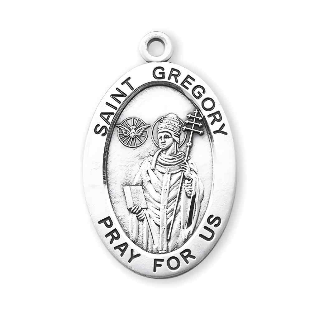 The front of the St. Gregory the Great Large Oval Sterling Silver Medal from HMH Religious
