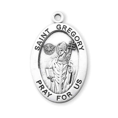 The front of the St. Gregory the Great Large Oval Sterling Silver Medal from HMH Religious