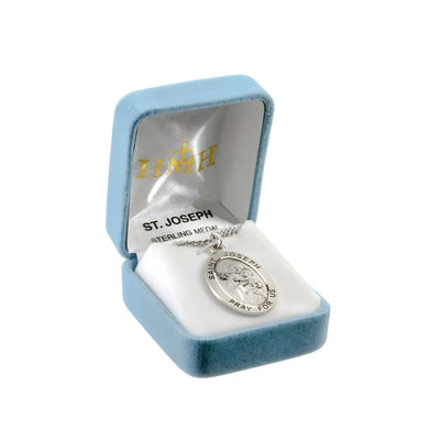 Large St. Joseph with this Oval Sterling Silver Medal Necklace with 24" Stainless Steel Chain, Measures 1.3" x 0.8" in Gift Box, HMH Religious