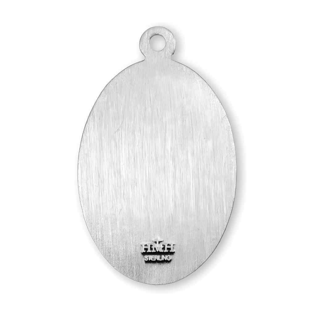 The back of the St. Jude Thaddeus Large Oval Sterling Silver Medal from HMH Religious