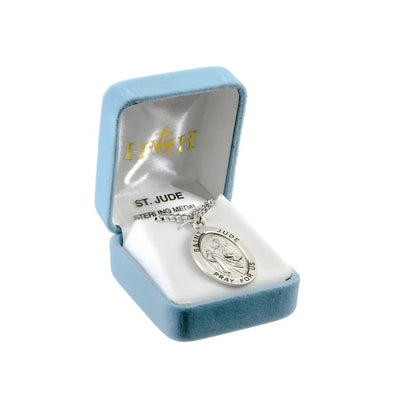 Large St. Jude Thaddeus with this Oval Sterling Silver Medal Necklace with 24" Stainless Steel Chain, Measures 1.3" x 0.8" in Gift Box, HMH Religious