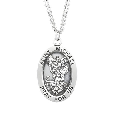St. Michael the Archangel sterling silver medal necklace . .925 silver medal, 24" chain, HMH Religious