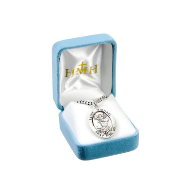 St. Michael the Archangel sterling silver medal necklace . .925 silver medal, 24" chain and gift box, HMH Religious