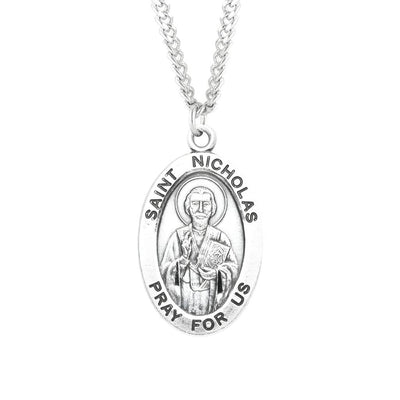 St. Nicholas sterling silver medal necklace . .925 silver medal, 24" chain, HMH Religious