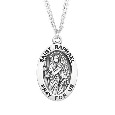 St. Raphael the Archangel sterling silver medal necklace . .925 silver medal, 24" chain, HMH Religious