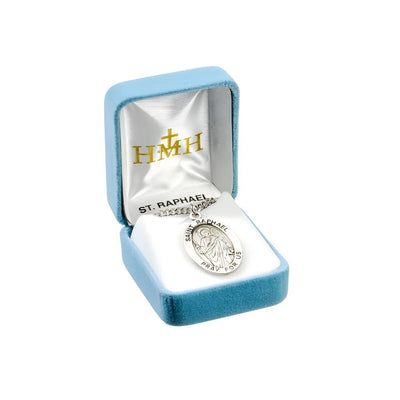 St. Raphael the Archangel sterling silver medal necklace . .925 silver medal, 24" chain and gift box, HMH Religious