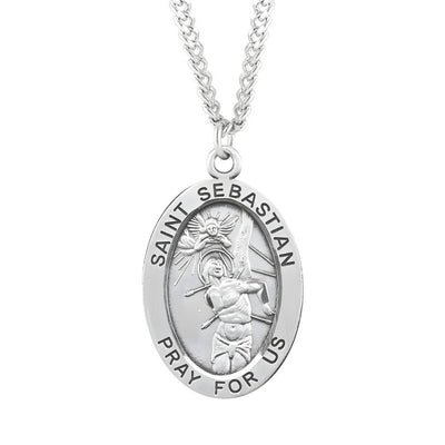 St. Sebastian sterling silver medal necklace . .925 silver medal, 24" chain, HMH Religious