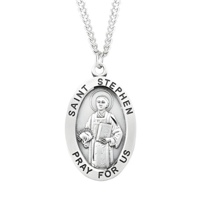 St. Stephen the Martyr sterling silver medal necklace . .925 silver medal, 24" chain, HMH Religious
