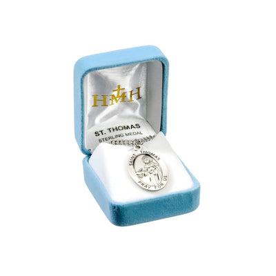 Large St. Thomas Aquinas with this Oval Sterling Silver Medal Necklace with 24" Stainless Steel Chain, Measures 1.3" x 0.8" in Gift Box, HMH Religious
