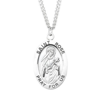 St. Rose of Lima sterling silver medal necklace . .925 silver medal, 24" chain, HMH Religious