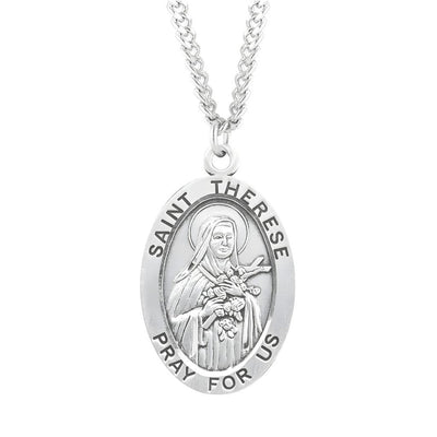 St. Therese of Lisieux sterling silver medal necklace . .925 silver medal, 24" chain, HMH Religious