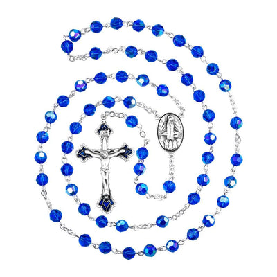 Our Lady of Fatima 6mm Bermuda Blue Crystal Sterling Silver Rosary (view 2), HMH Religious