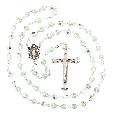 Miraculous Sterling Silver Swarovski® Chrysolite 6mm Crystal Rosary. Sterling silver wire and chain (view 2)