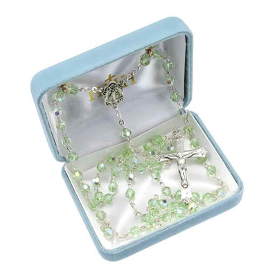 Miraculous Sterling Silver Swarovski® Chrysolite 6mm Crystal Rosary. Sterling silver wire and chain in gift box (view 3)