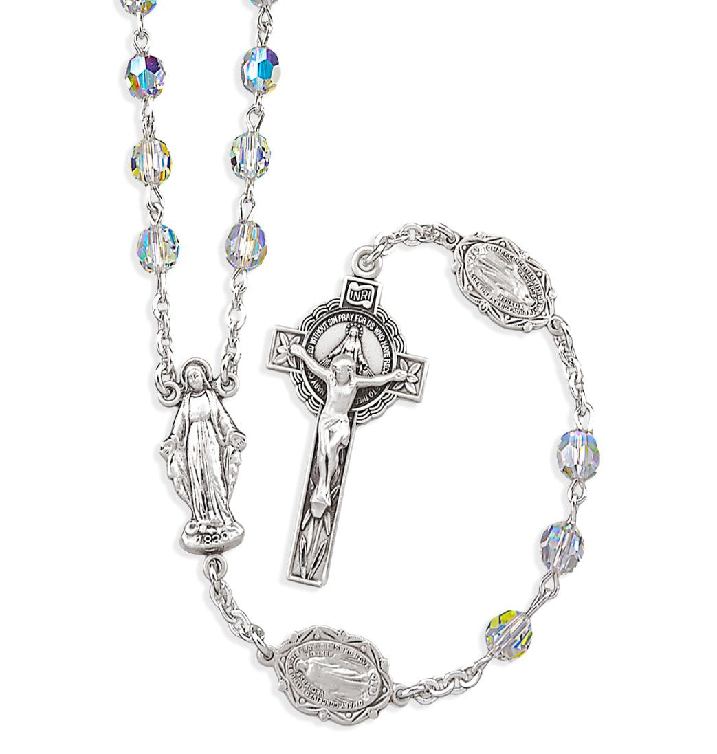 HMH Religious Our Lady of Grace Crystal Sterling Silver Rosary,